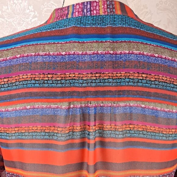 CeCe by Cynthia Steefe Sz 0 Multi Colored Striped Swimsuit Coverup Sheer Tassels - Picture 7 of 12